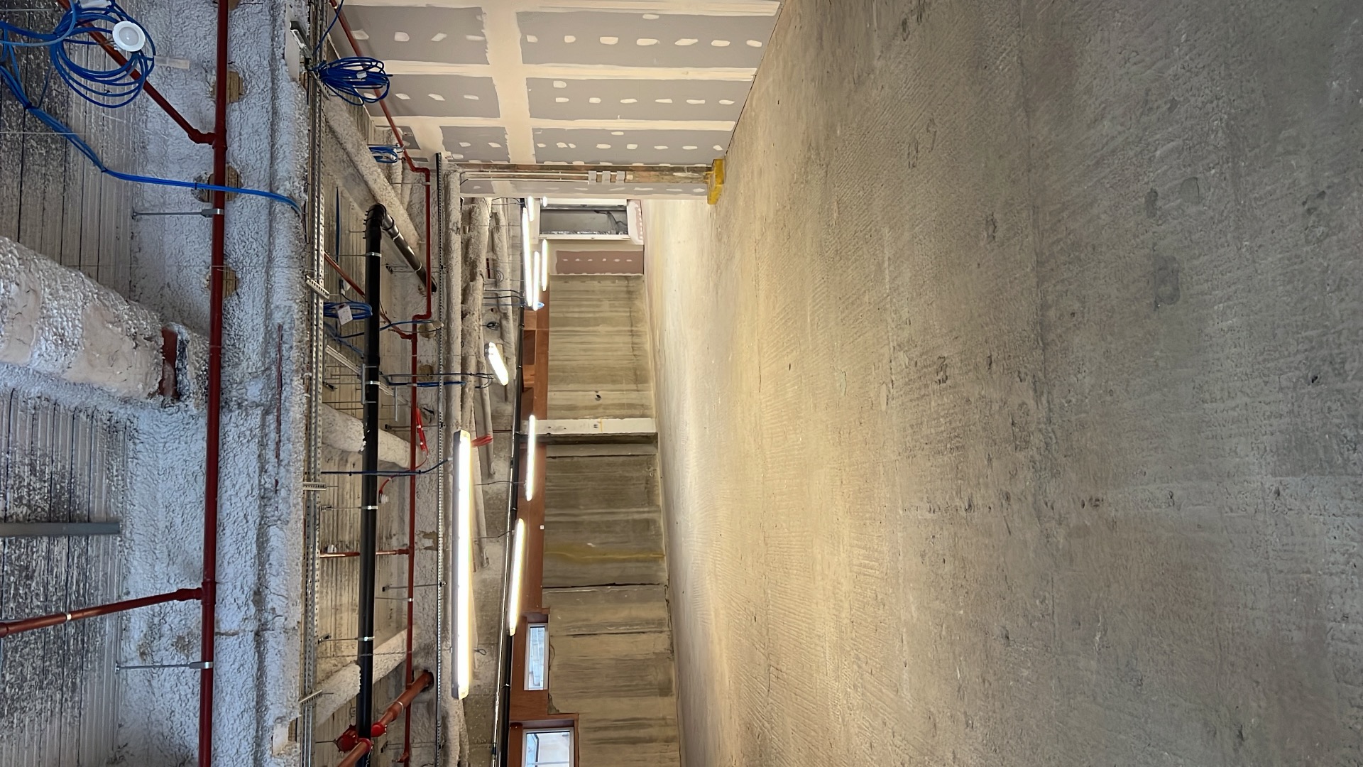 reception column line — concrete made-good, painted white — Completed